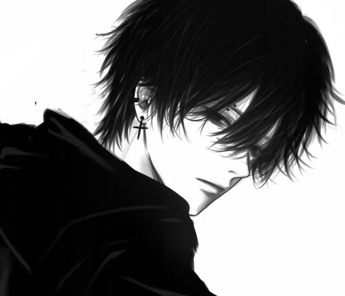 anime nam đen trắng cảm xúc lắng