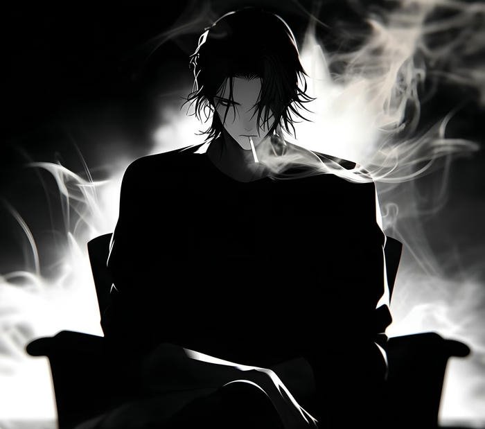 anime nam đen trắng vẻ cô đơn