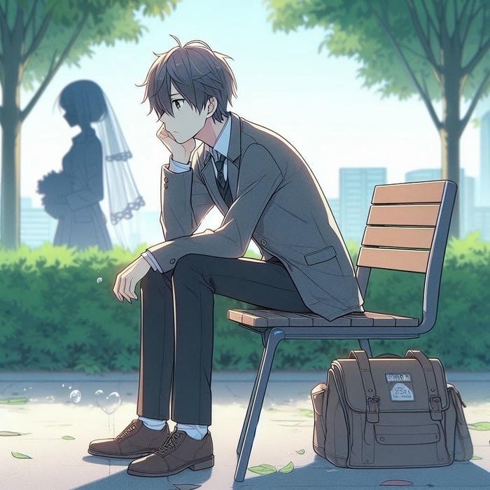 anime nam học sinh buồn ngồi một mình