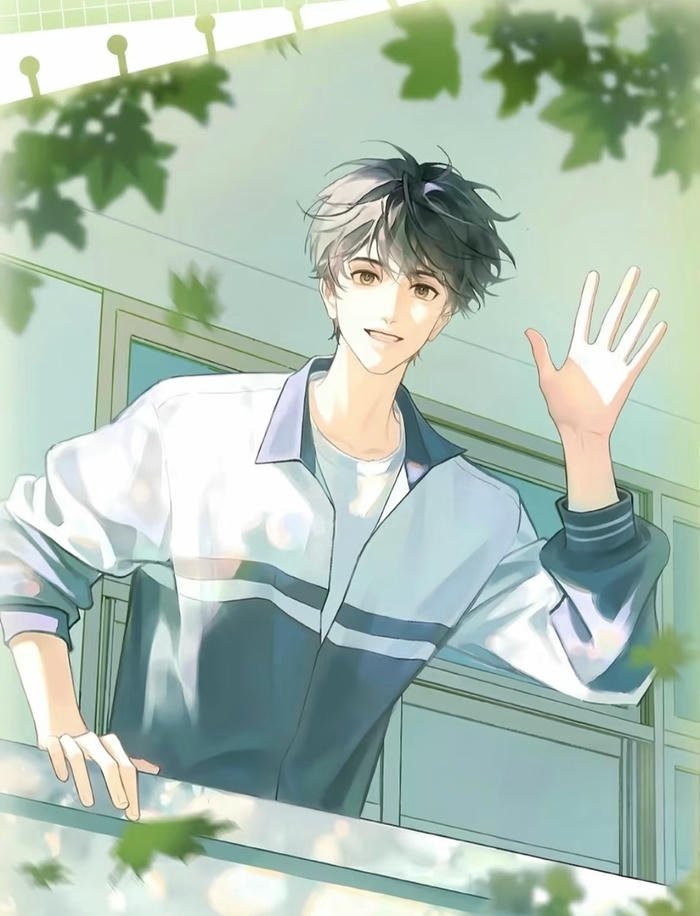 anime nam học sinh đón ánh nắng sớm ban mai