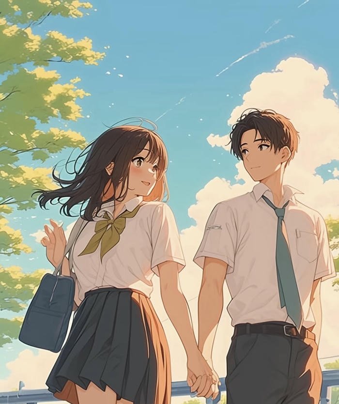 anime nắm tay trong ánh nắng