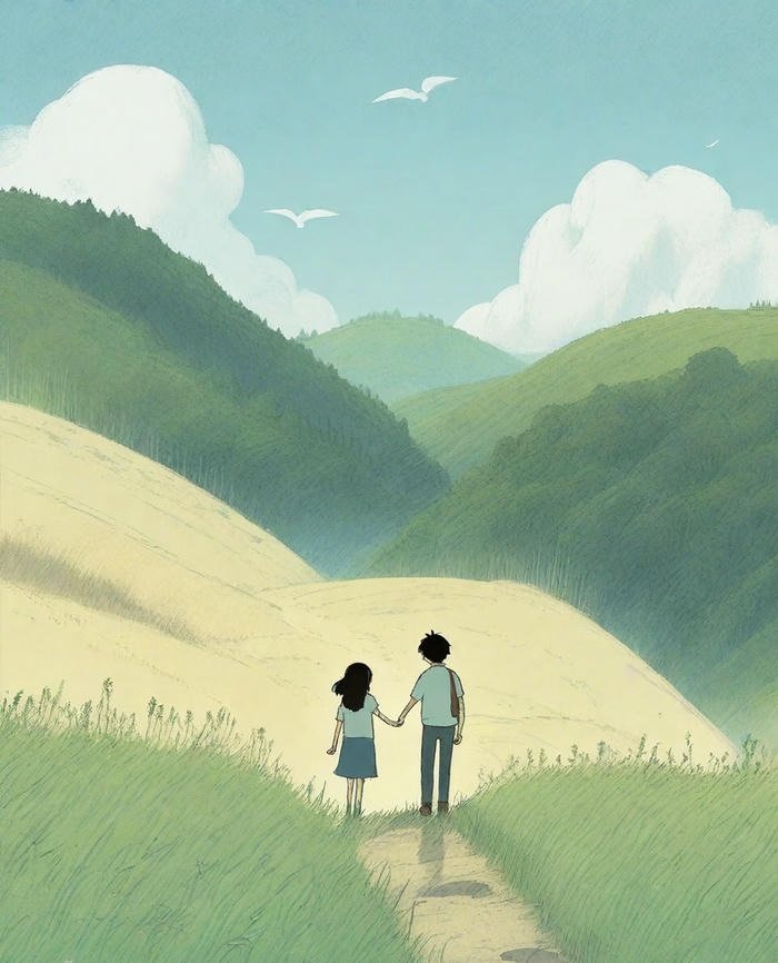 anime nắm tay trong gió chiều