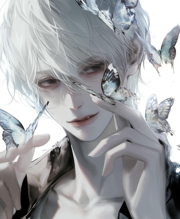 anime nam tóc trắng ánh nhìn sâu