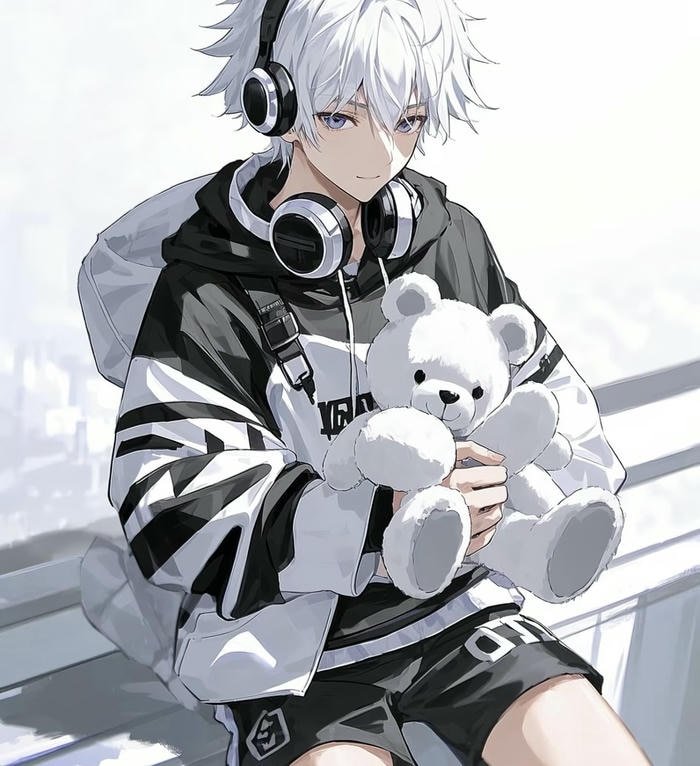 anime nam tóc trắng nhẹ nhàng
