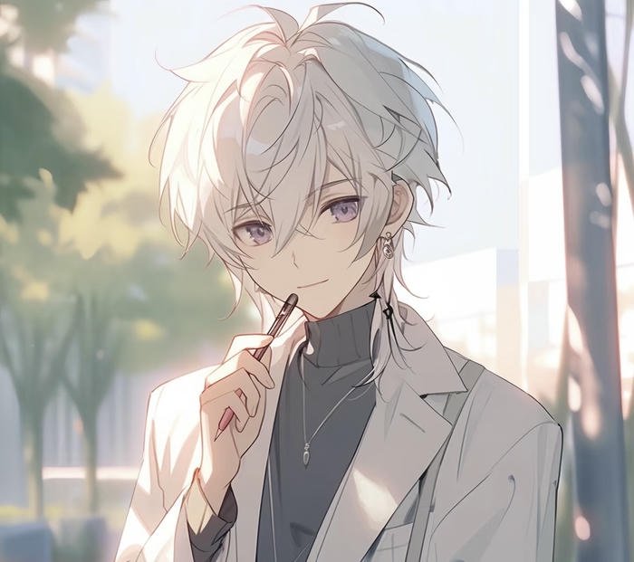 anime nam tóc trắng phong cách hiện đại