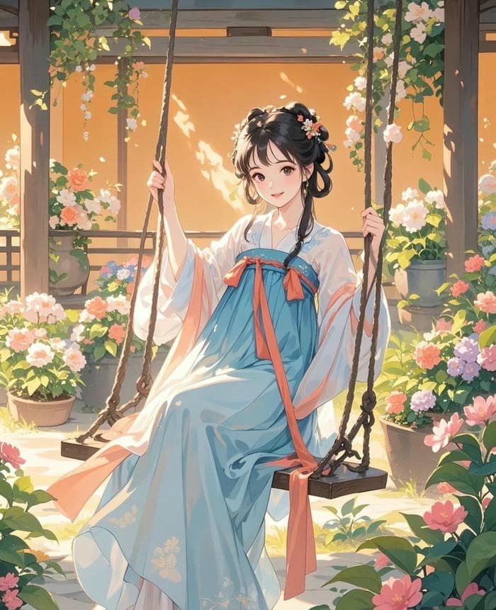 anime nữ cổ trang diện y phục dài tay
