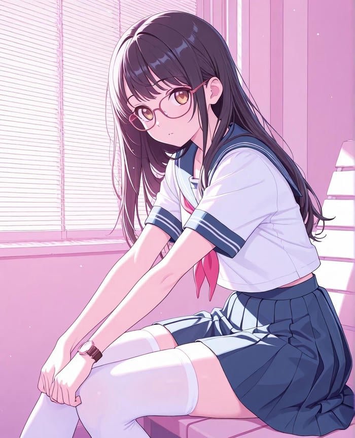 anime nữ học sinh đeo kính cận tri thức đẹp