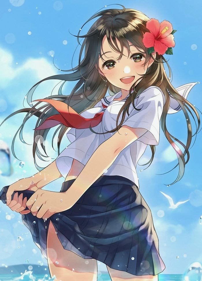 anime nữ học sinh tóc dài dễ thương đáng yêu