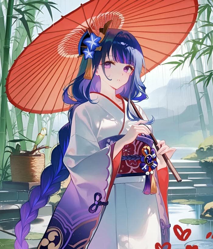 anime nữ mặc kimono điềm đạm chỉnh chu