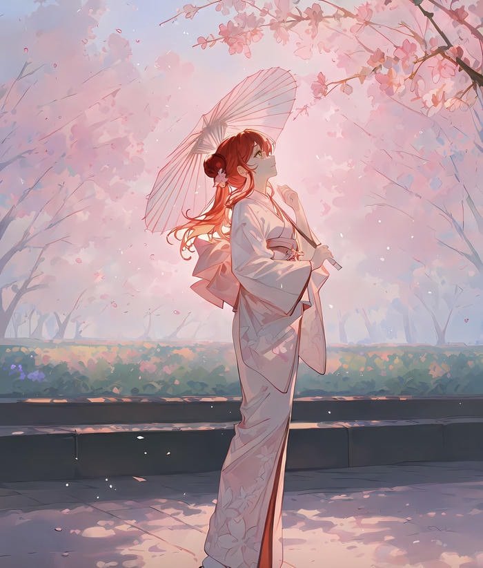 anime nữ mặc kimono đoan trang nhã nhặn