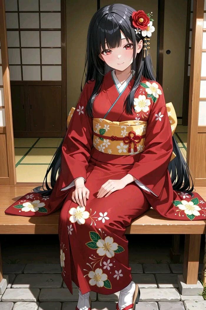 anime nữ mặc kimono mực thước chuẩn chỉnh