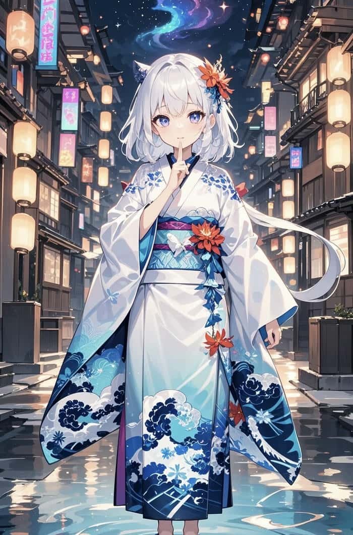 anime nữ mặc kimono tiết chế điềm đạm