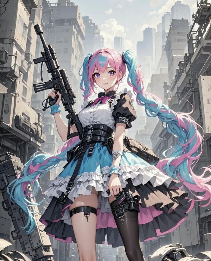 anime nữ ngầu phong cảnh đô thị hoãn loạn