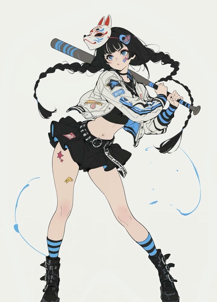 anime nữ ngầu tạo dáng với gậy bóng chày