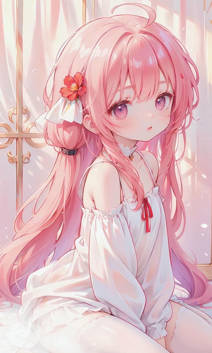 anime nữ tóc hồng lặng thinh trống trải