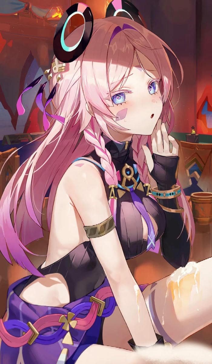 anime nữ tóc hồng suy tư trĩu nặng