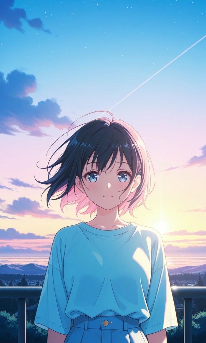 anime nữ tóc ngắn trời trong xanh