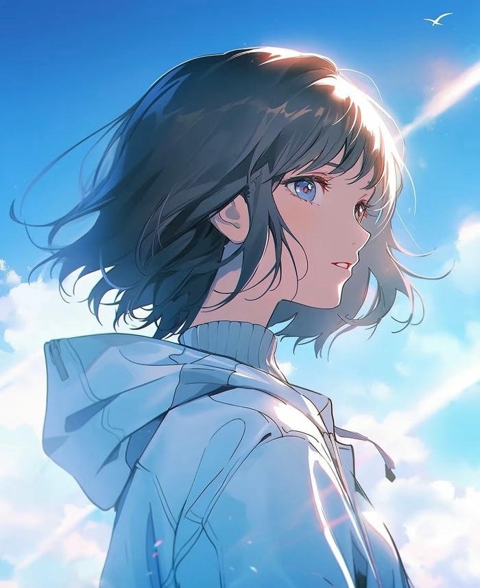 anime nữ tóc ngắn trong ánh nắng