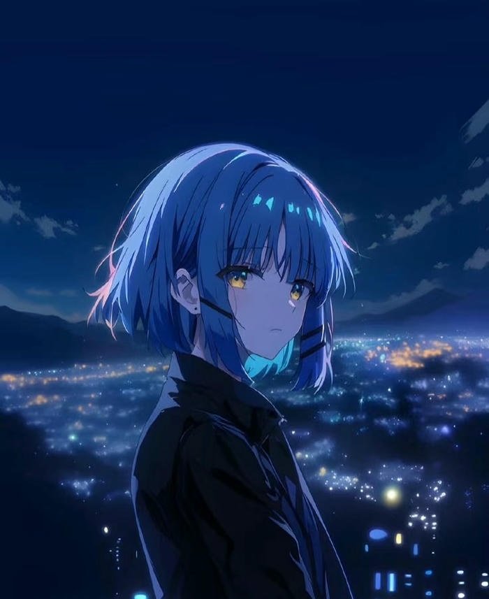 anime nữ tóc ngắn trong đêm khuya