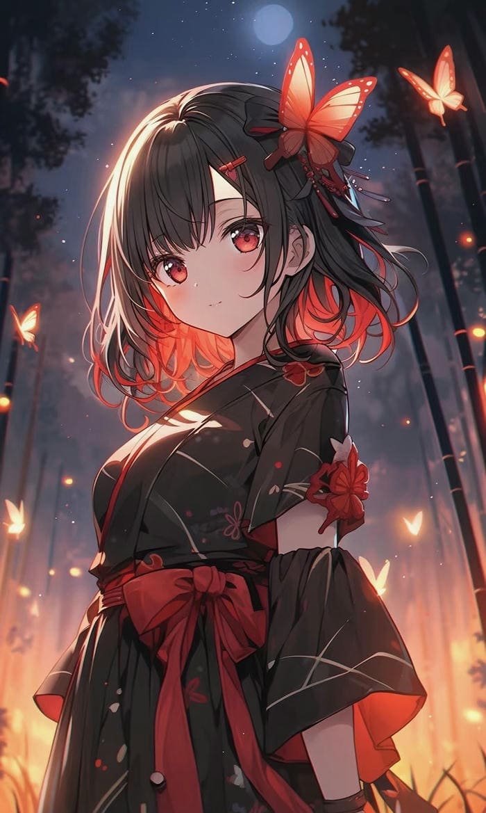 anime nữ tóc ngắn trong rừng u tối