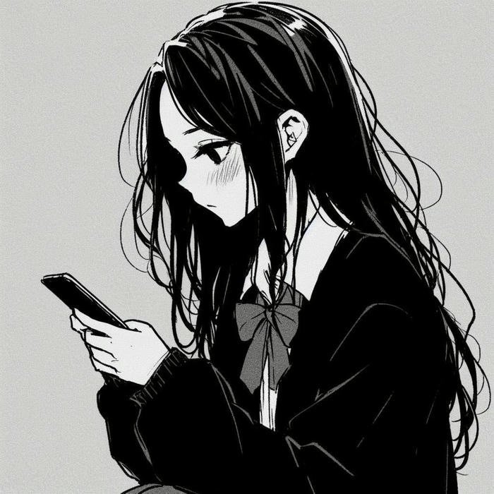 anime nữ trắng đen khắc khoải ưu phiền