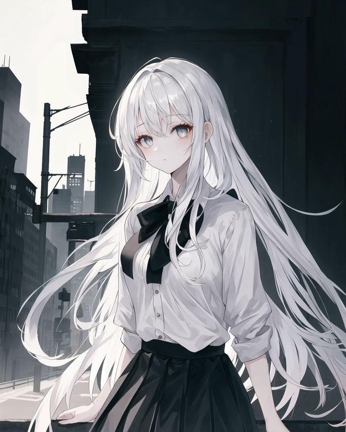 anime nữ trắng đen lạnh giá xa cách
