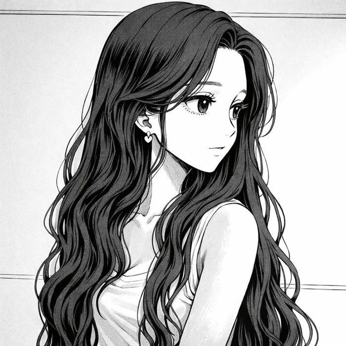 anime nữ trắng đen tóc dài