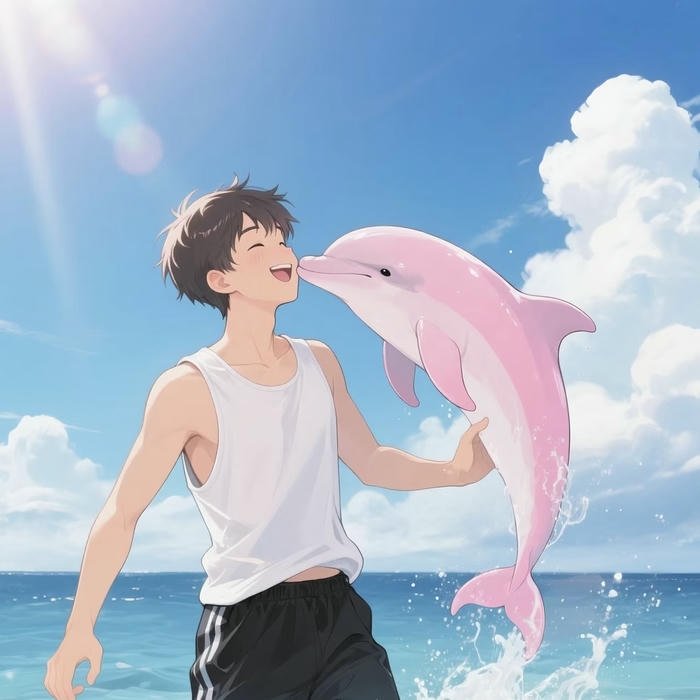 avatar anime nam chơi đùa cá heo