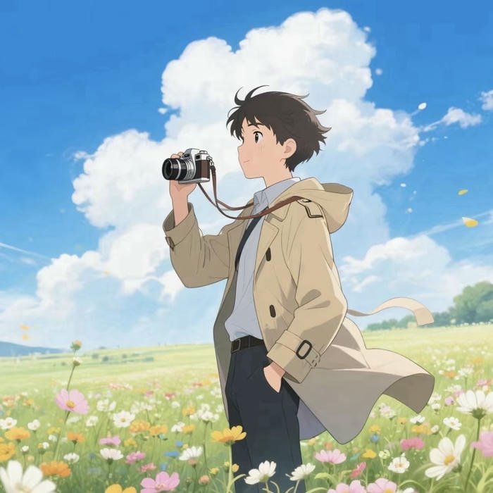 avatar anime nam chụp cảnh đồng hoa