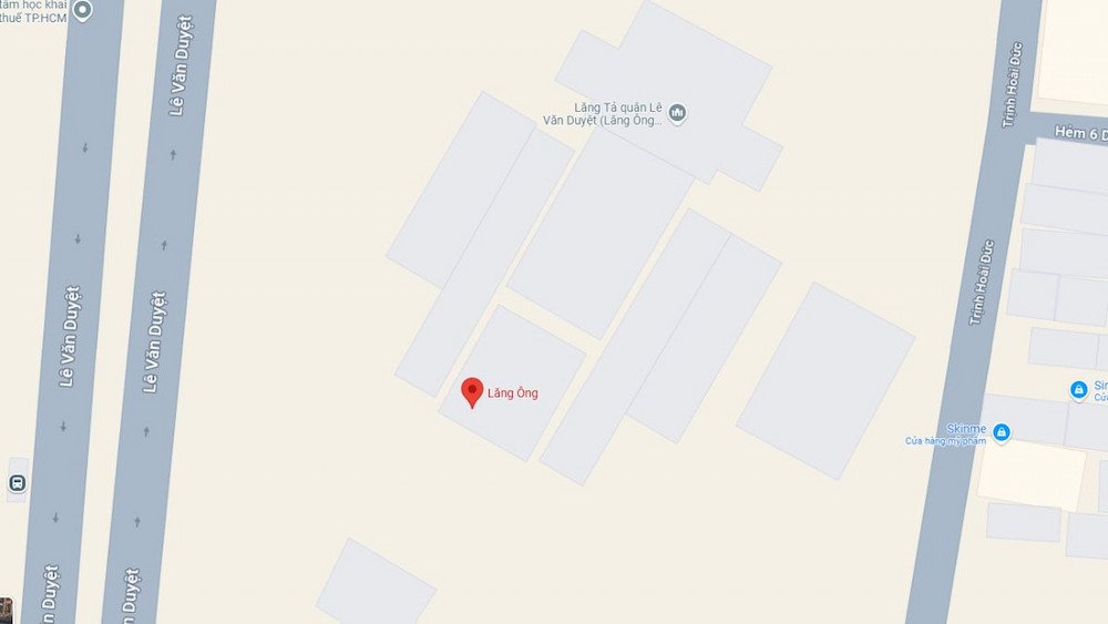 Bản đồ vị trí Lăng Ông Bà Chiểu, nơi thờ vị tướng dưới triều Nguyễn, tại quận Bình Thạnh Sài Gòn.