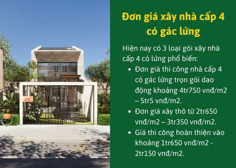 Biểu đồ đơn giá thi công nhà cấp 4 gác lửng 5x12 theo gói thầu
