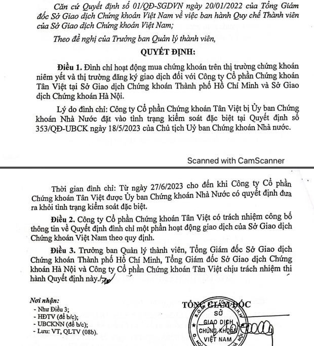 Biểu tượng giao dịch chứng khoán của TVSI trong bối cảnh bị đình chỉ hoạt động