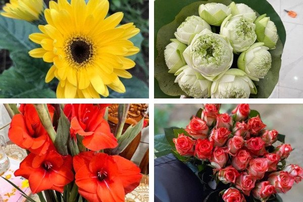 Bình hoa cúng động thổ xây nhà với các loại hoa tươi đẹp, mang ý nghĩa may mắn cho gia chủ và công trình khởi công.