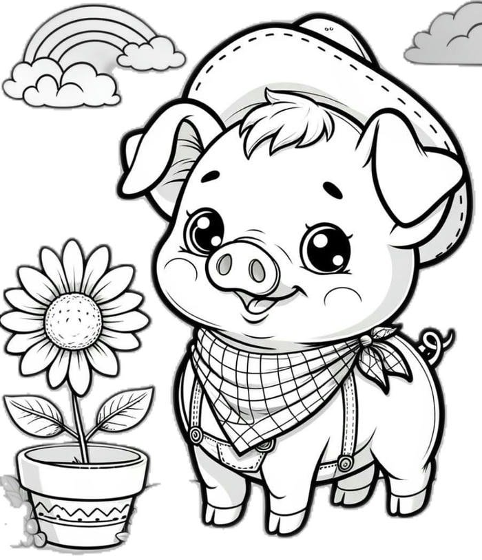 bức tranh tô màu con heo cute