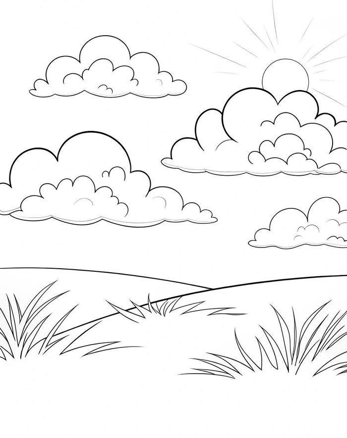 bức tranh tô màu đám mây dễ thương