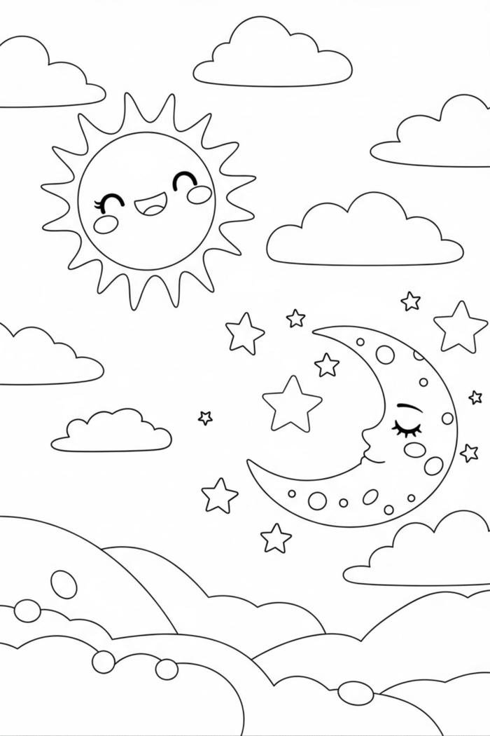 bức tranh tô màu đám mây mơ mộng