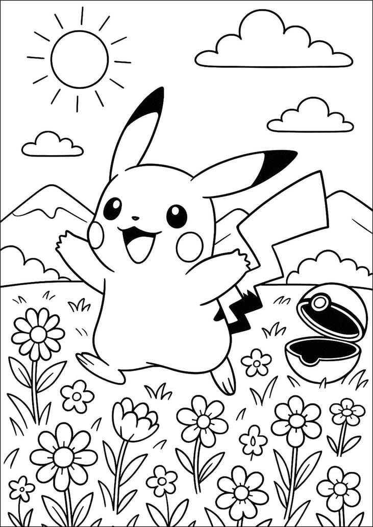 bức tranh tô màu pikachu xinh xắn