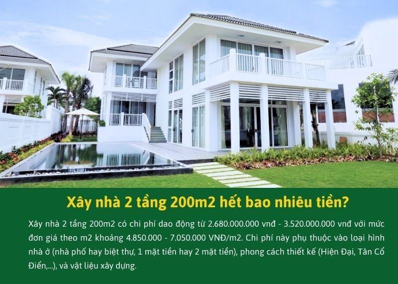 Chi phí xây nhà 2 tầng 200m2 hết bao nhiêu tiền