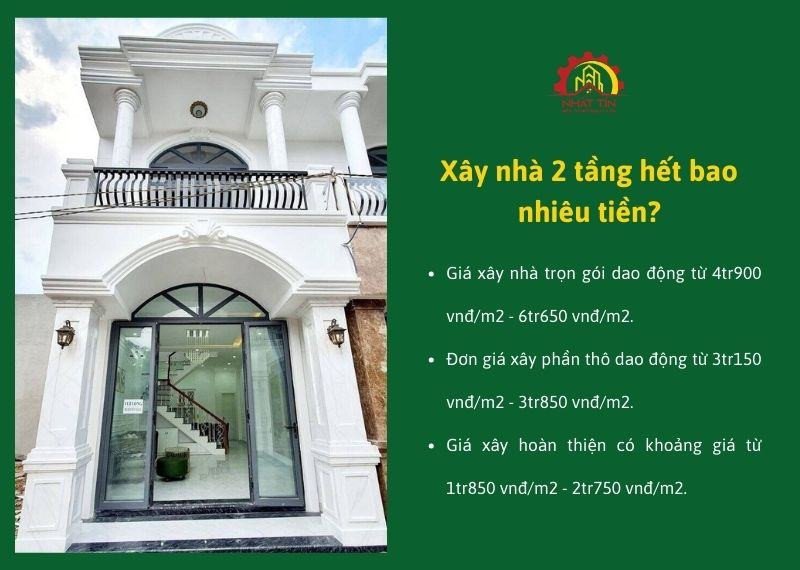 Chi phí xây nhà 2 tầng 3 phòng ngủ hiện đại với vật liệu cao cấp