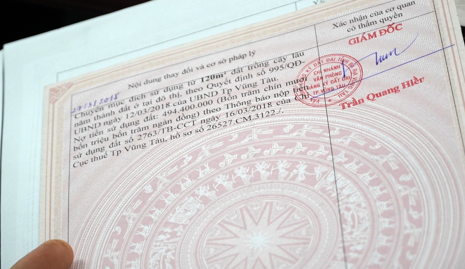 Chi tiết ghi nợ tiền sử dụng đất trên sổ đỏ tại Vũng Tàu