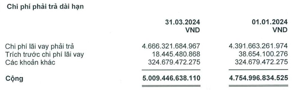 Chi tiết nợ vay của HHV tại Vietinbank trong báo cáo tài chính quý 1/2024