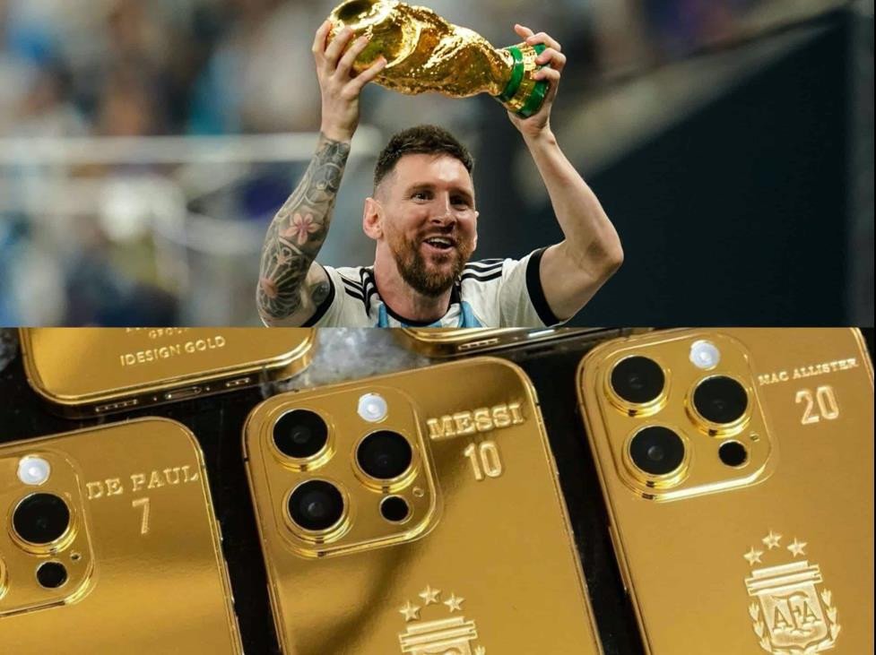 Chiếc iPhone 14 Pro Max mạ vàng khắc tên cầu thủ Argentina