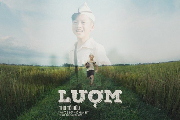 Chú bé Lượm nhỏ nhắn trong chiếc mũ ca lô và túi liên lạc, biểu tượng dũng cảm của thiếu niên Việt Nam trong kháng chiến.