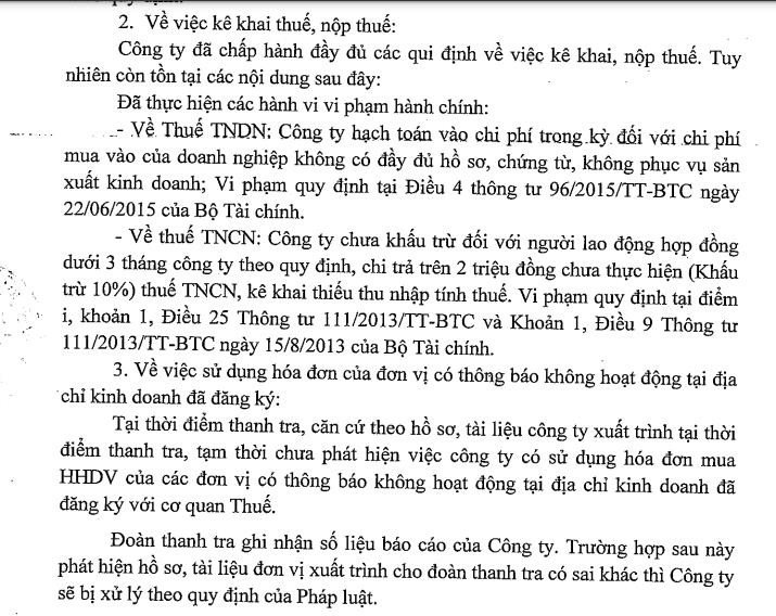 Công ty Agrifeed Việt Nam vi phạm các quy định về kê khai và nộp thuế thu nhập doanh nghiệp và cá nhân