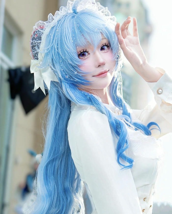 cosplay ganyu tóc dài màu xanh