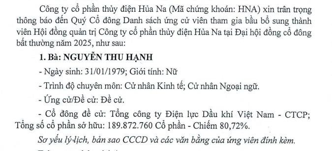 Đại hội đồng cổ đông Thủy điện Hủa Na HNA thảo luận nhân sự PV Power