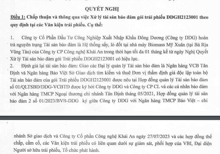 DDG xử lý tài sản để trả nợ trái phiếu