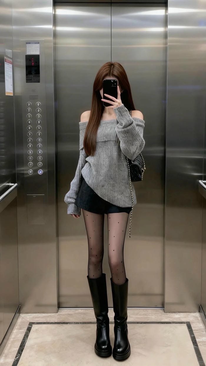 gái xinh mặc quần tất trong outfit đời thường