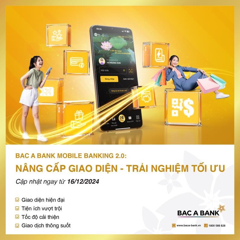 Giao diện hiện đại của ứng dụng ngân hàng số BAC A BANK trên điện thoại