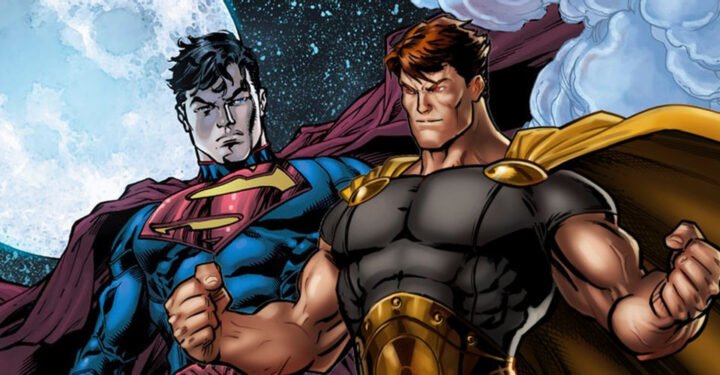 Hai siêu anh hùng Hyperion Marvel và Superman đối đầu, thể hiện sự tương đồng về nguồn gốc và sức mạnh